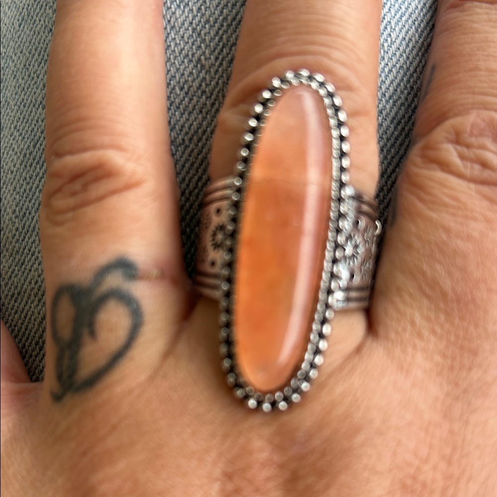 Elegant Silver and Orange Stone Ring